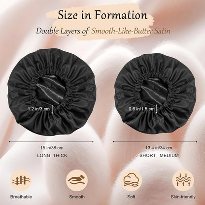 Bonnet for Sleeping Women & Men, Double Layer Soft Silk Hair Bonnet | Minimizes Hair Friction and Breakage ; Comes with a Soft Mark-Free Elastic Band Suited for Natural Curly Hair.