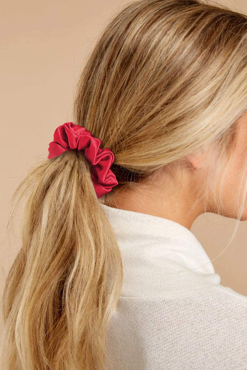 Silk Hair Scrunchies Black Red for Women Girls Curly Thick Hair Big Mulberry Silky Sleep Scrunchy Satin Elastic Hair Tie Bands Fashion Ponytail Holder 90S Accessories