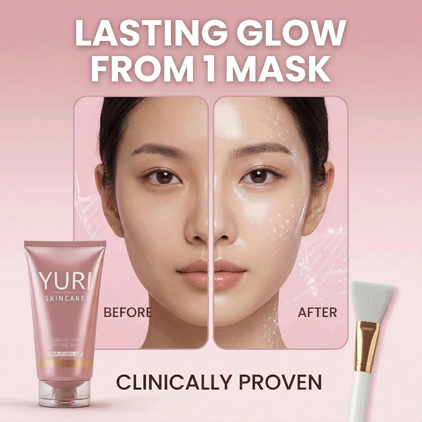 Masque De Collagène, Masque D'Enrobage De Nuit De Collagène, Korea Skincare Collagen Night Water Light Muscle Tear Pull Mask, Réduit Les Ridules Et L'Assombrissement (1PC)