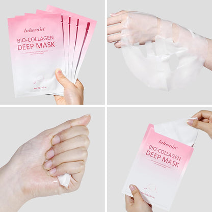 Collagen Skincare Set, 5 Pcs Bio-Collagen Deep Hydrating Mask & Night Wrapping Peel off Facial Mask and Jelly Cream, for Firming & Glowing Skin