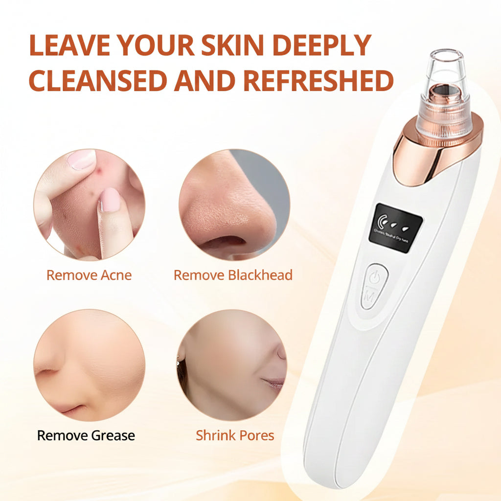 Blackhead Remover Vacuum - Facial Pore Cleaner with 5 Attachments, Electric USB Pore Vacuum