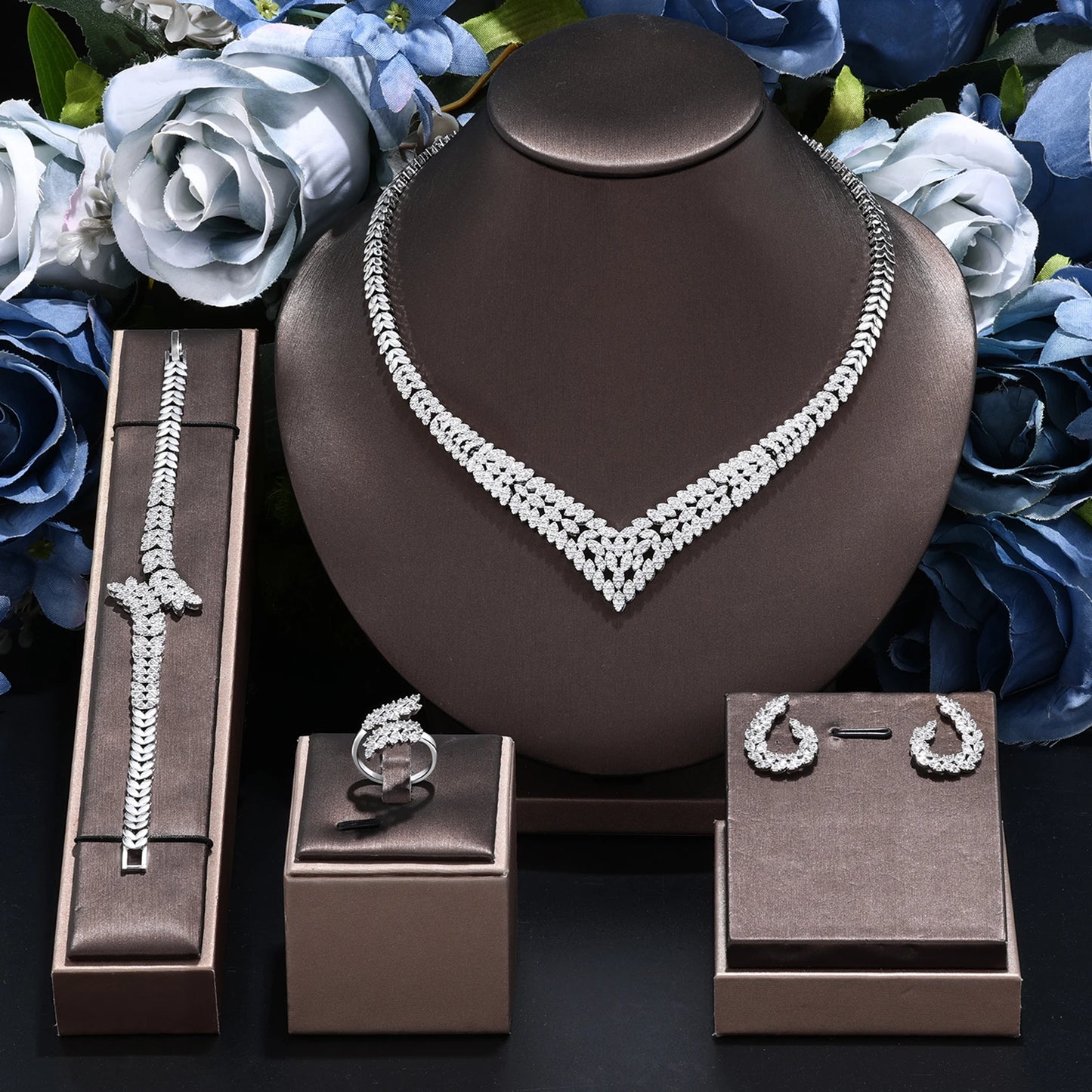 4 Pieces Zirconia Bridal Jewellery Collection Necklace Set