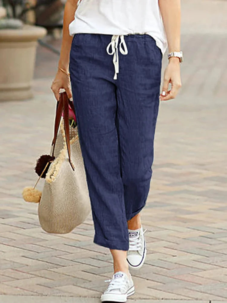 Cropped Pants Loose Causal Elastic Waist Office Lady Trousers