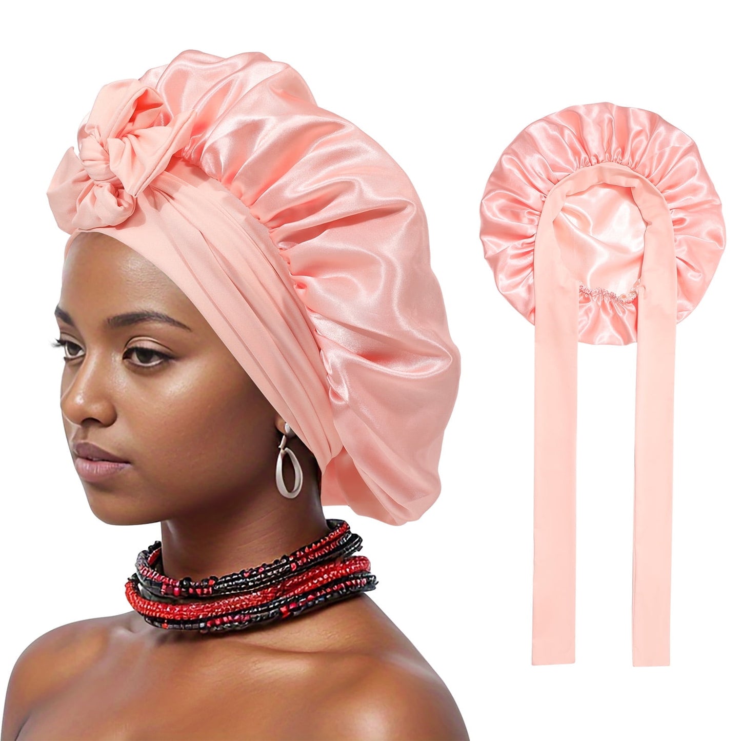Satin Bonnet Silk Bonnet for Sleeping Silk Sleep Cap Double Layer Hair Bonnet with Elastic Tie Band