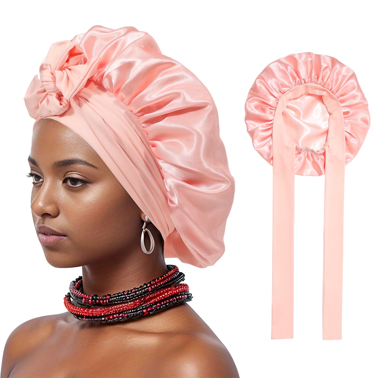 Satin Bonnet Silk Bonnet for Sleeping Silk Sleep Cap Double Layer Hair Bonnet with Elastic Tie Band
