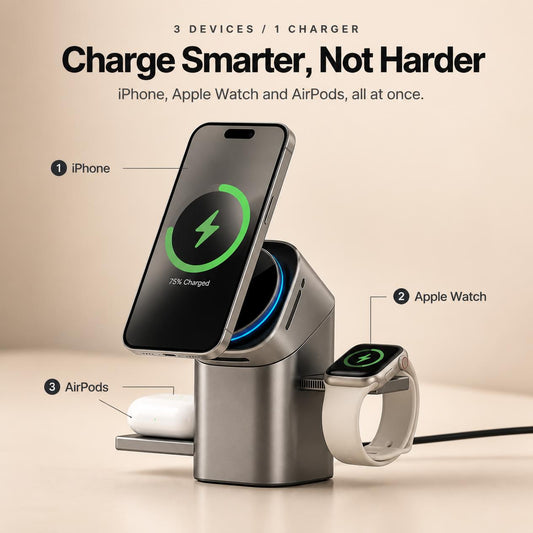 3-in-1 Magnetic Wireless Charger for iPhone, Apple Watch & AirPods