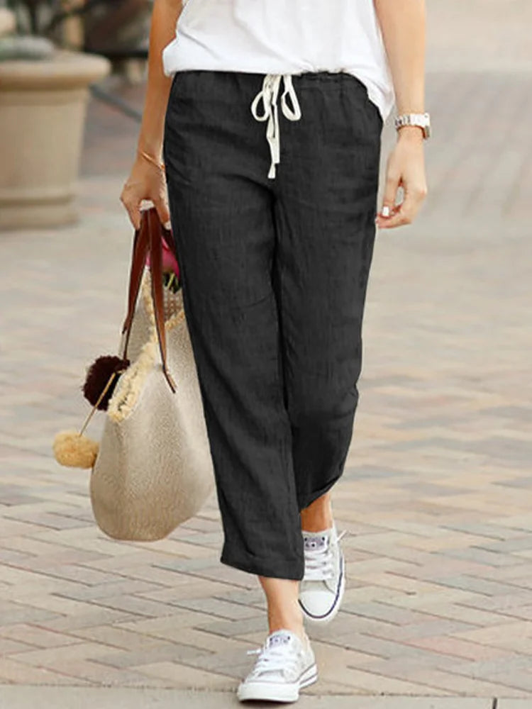 Cropped Pants Loose Causal Elastic Waist Office Lady Trousers