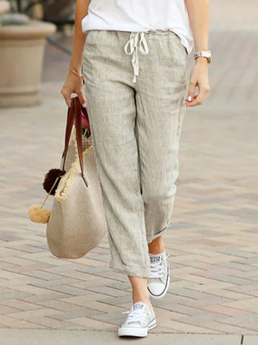 Cropped Pants Loose Causal Elastic Waist Office Lady Trousers