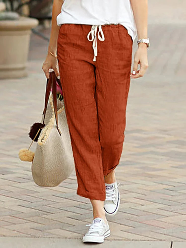 Cropped Pants Loose Causal Elastic Waist Office Lady Trousers