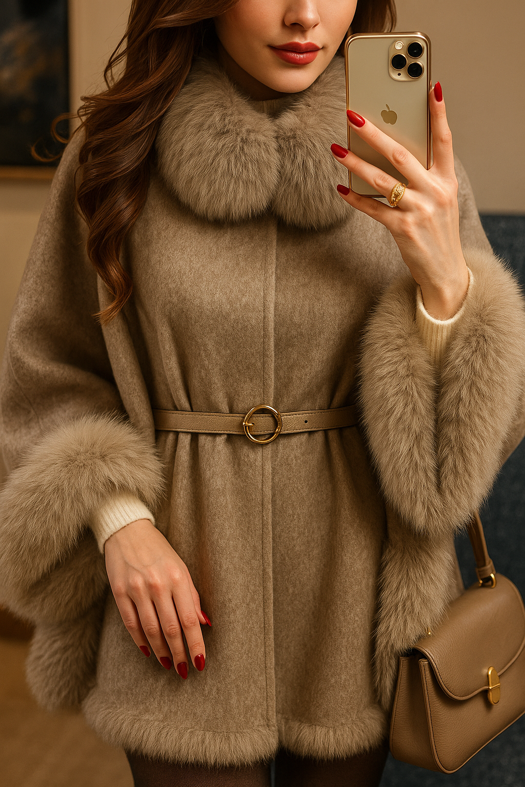 Double Sided  Women's Fox Collar Cloak Warm Coats
