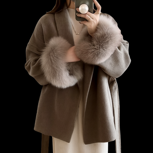 Short Lace-Up Cashmere Wool Coat