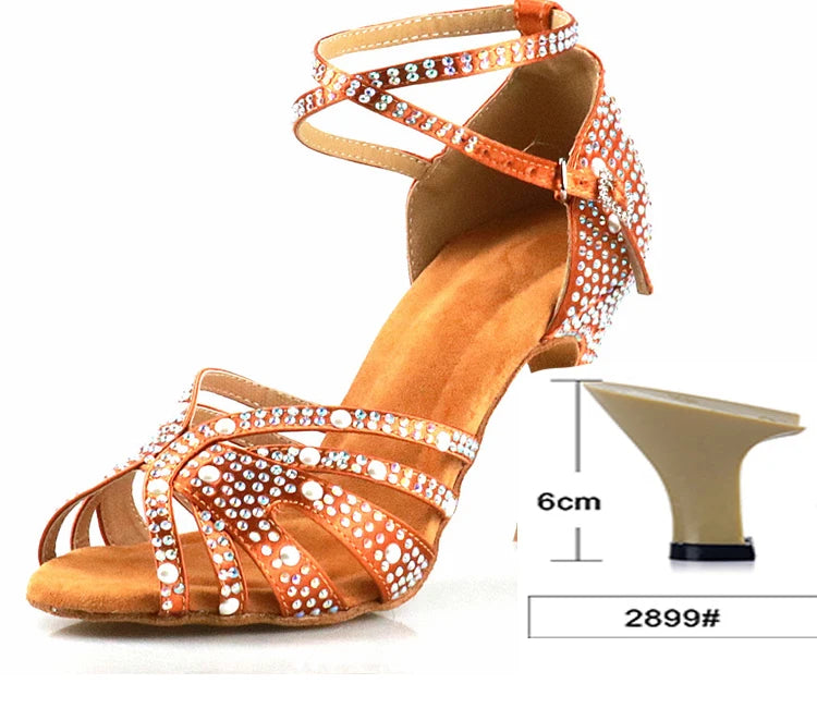 WUXIJIAO Women Latin Dance Shoes Rhinestones Soft Bottom Salsa Shoes For Dancing Ladies Sandals Women's Wedding Hight Heels 7.5C