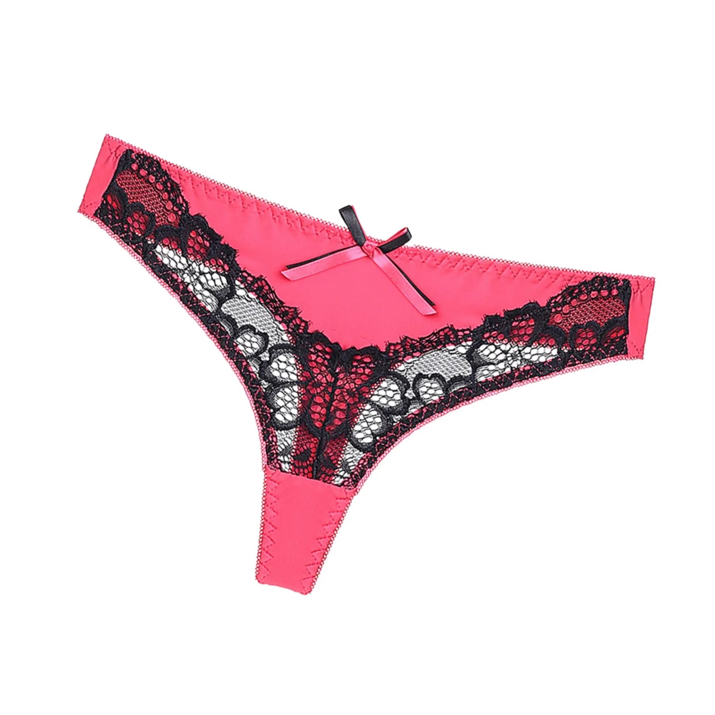 Lace Mid-Rise Thong Panties with Bow Detail - Sheer Lingerie for Women in Cotton Blend