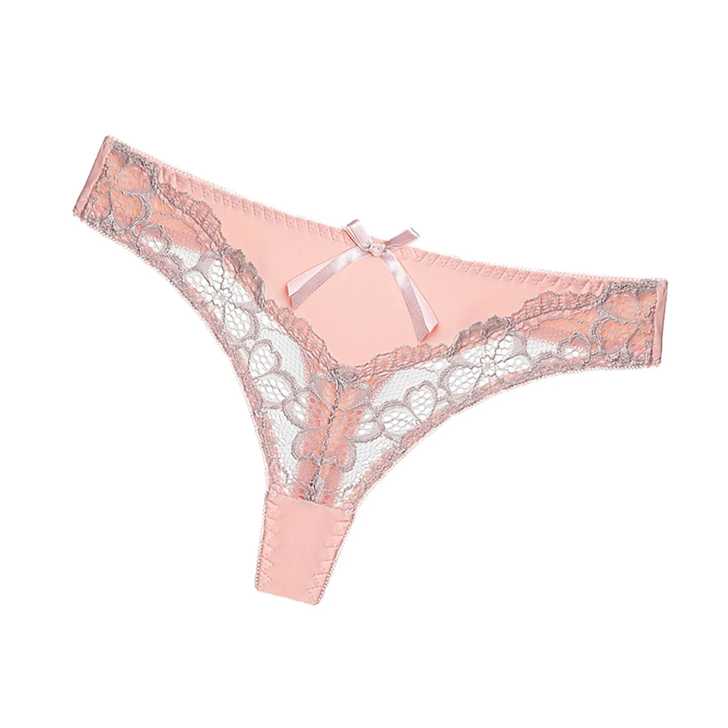 Lace Mid-Rise Thong Panties with Bow Detail - Sheer Lingerie for Women in Cotton Blend