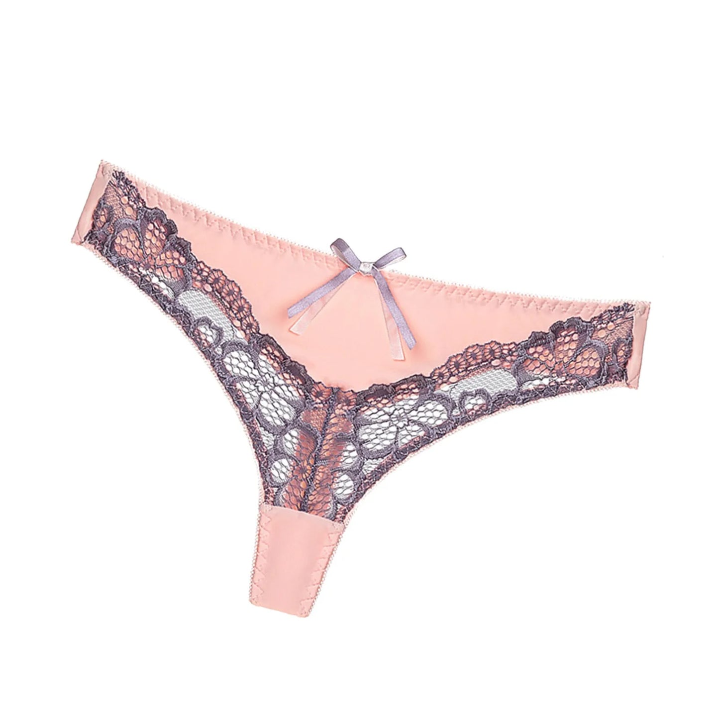 Lace Mid-Rise Thong Panties with Bow Detail - Sheer Lingerie for Women in Cotton Blend