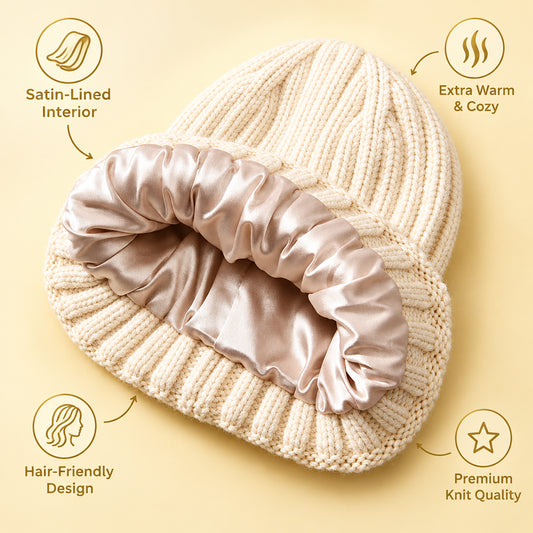 Bonnet d'Hiver Doublé Satin – Maille Mélange Cachemire