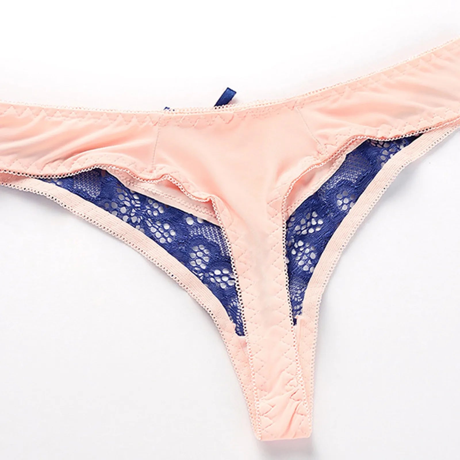 Lace Mid-Rise Thong Panties with Bow Detail - Sheer Lingerie for Women in Cotton Blend