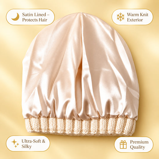 Bonnet d'Hiver Doublé Satin – Maille Mélange Cachemire