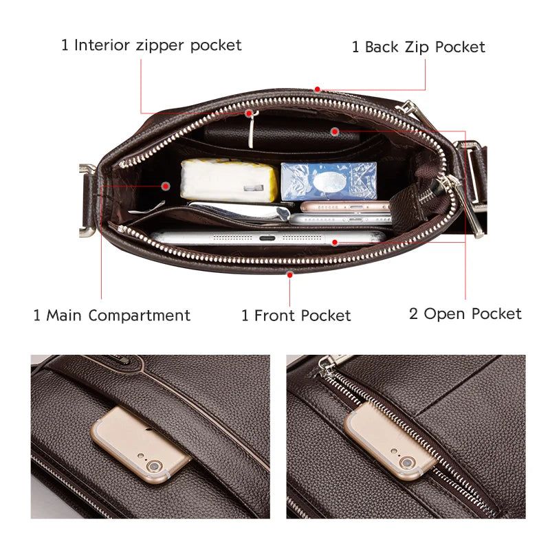 LAORENTOU Men's Genuine Leather Crossbody  Shoulder Bag for Man