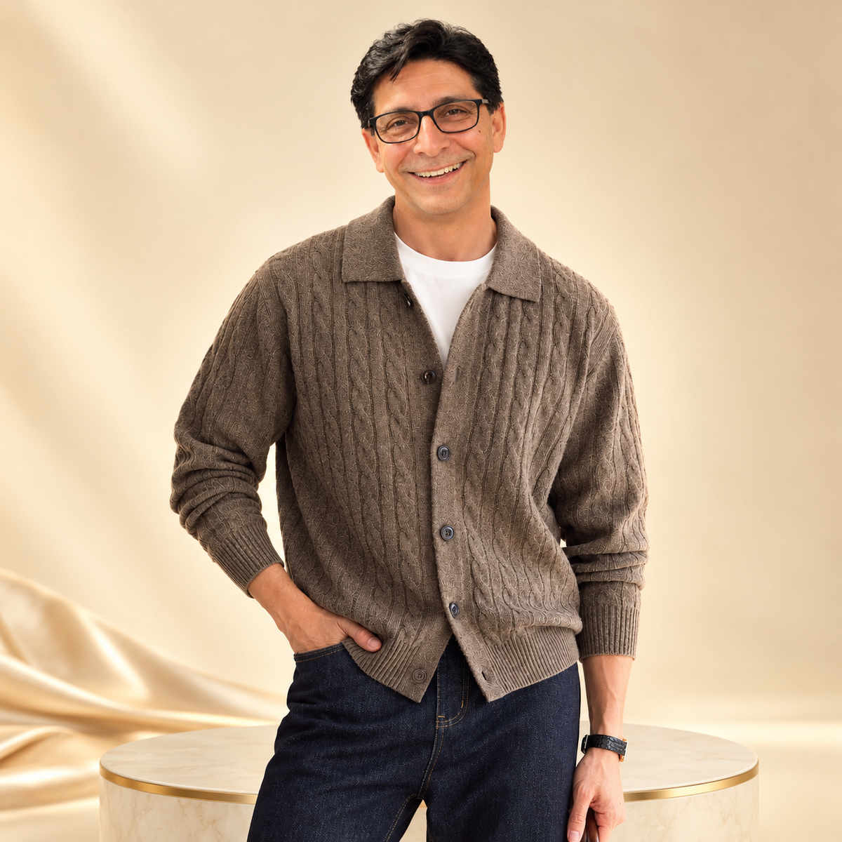 Cardigan en cachemire torsadé homme