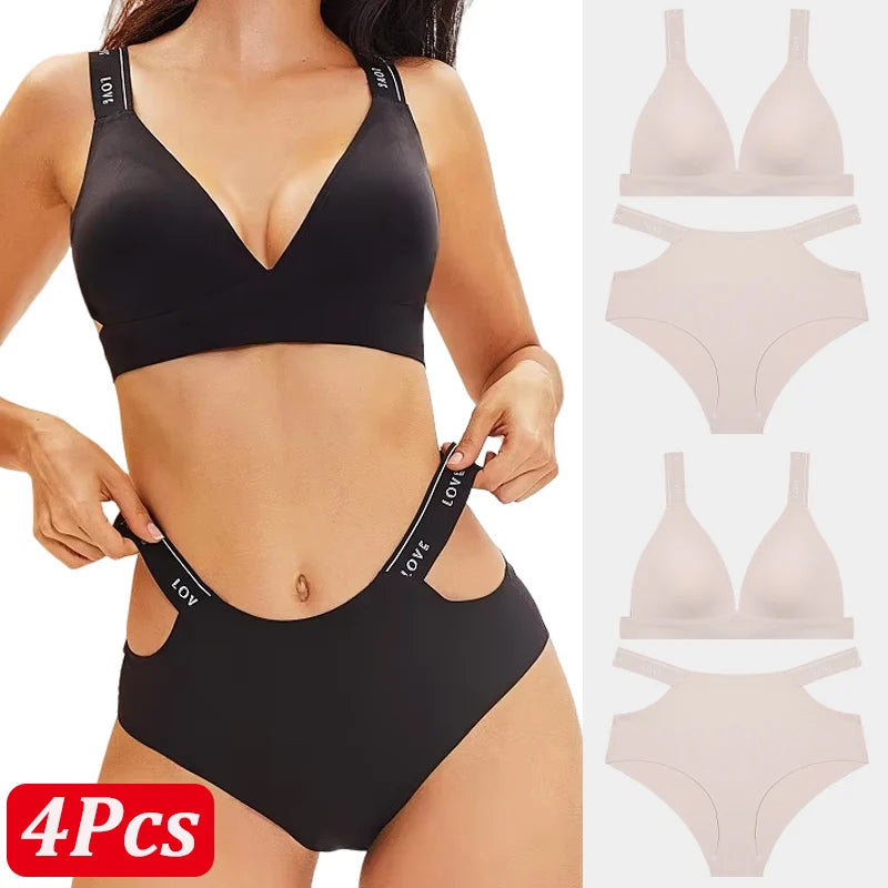 Seamless Ice Silk Push-Up Bra Set