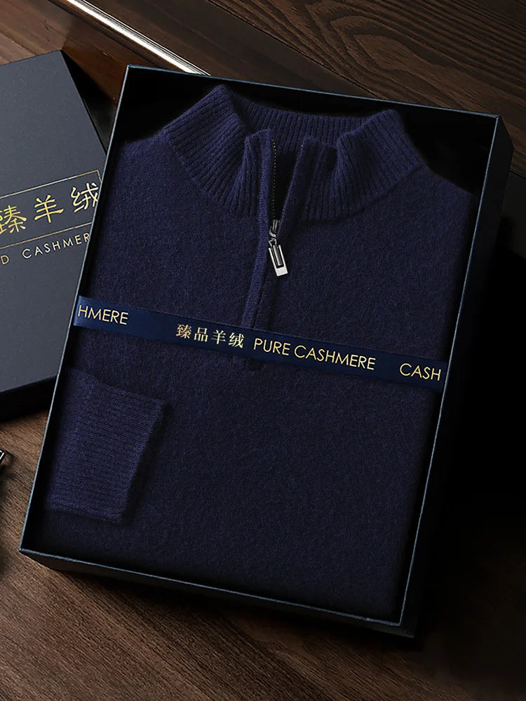 Men’s Cashmere Zipper Pullover – Mock Neck Knit