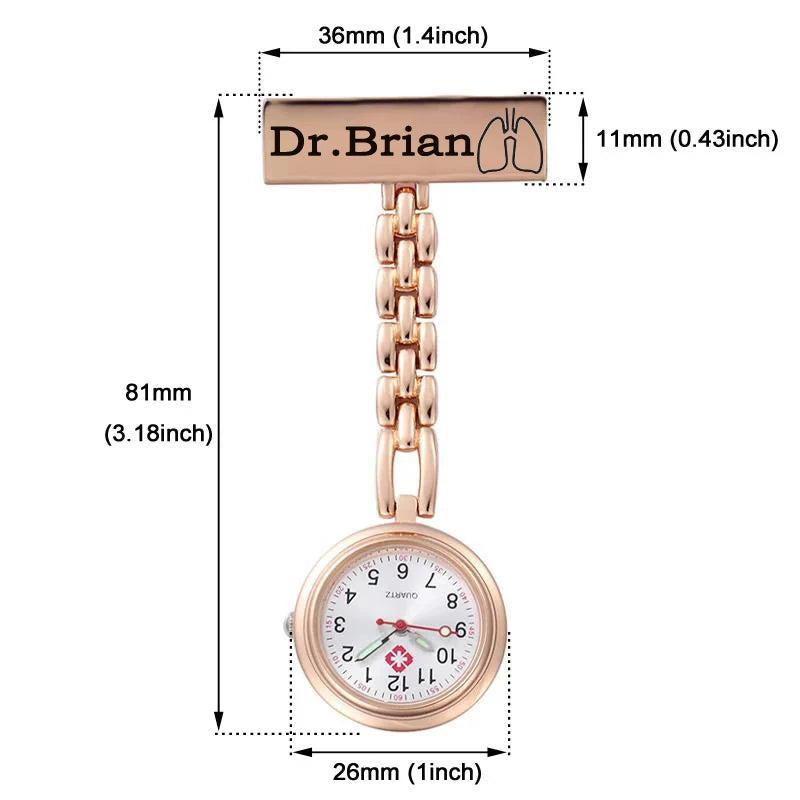 FOB Hanging Pocket Nurse/Doctor Watch Customized Engraved Your Name Personalized LOGO Lapel Pine