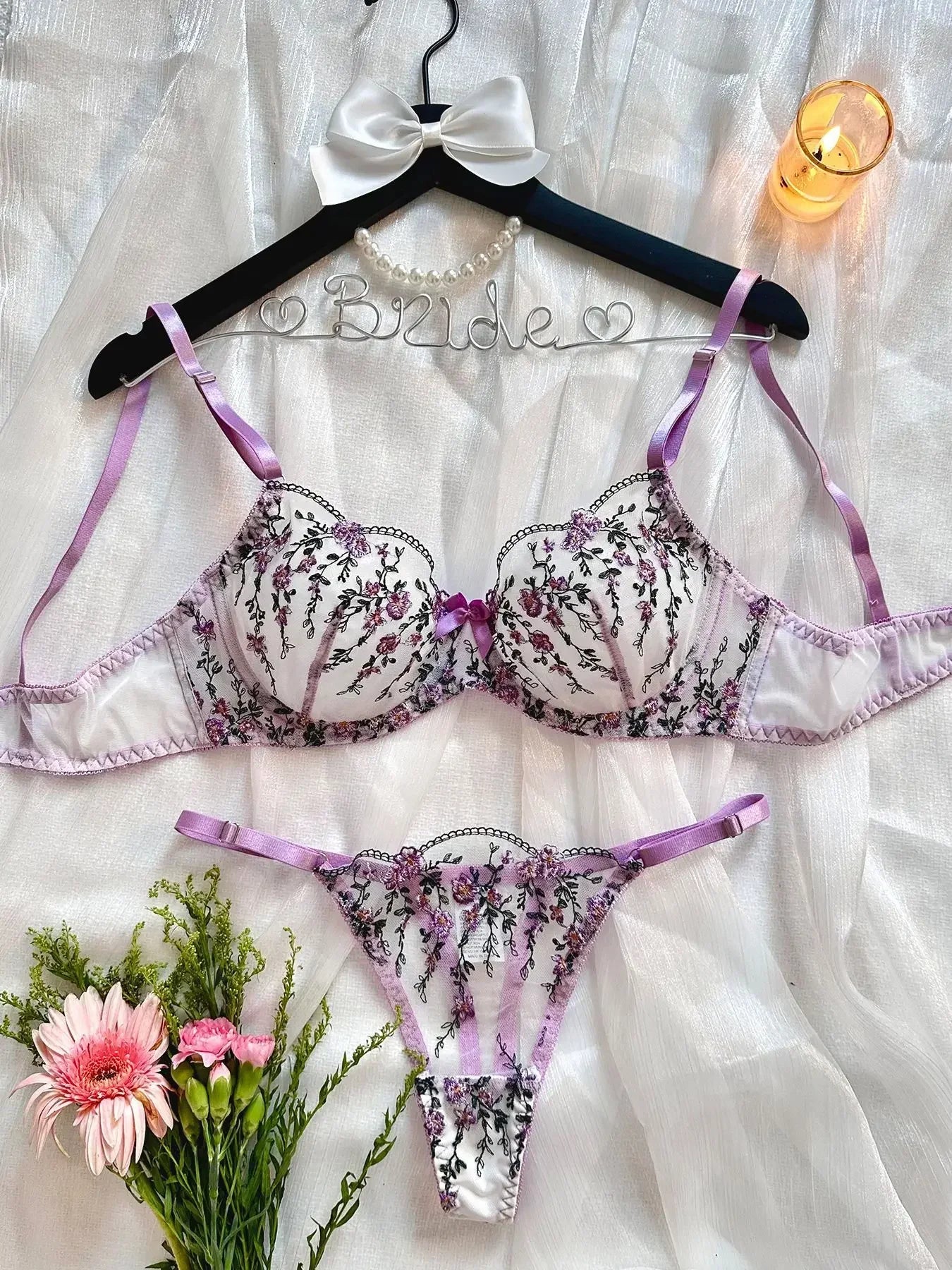 Women Lingerie - Embroidery Floral Lace Set