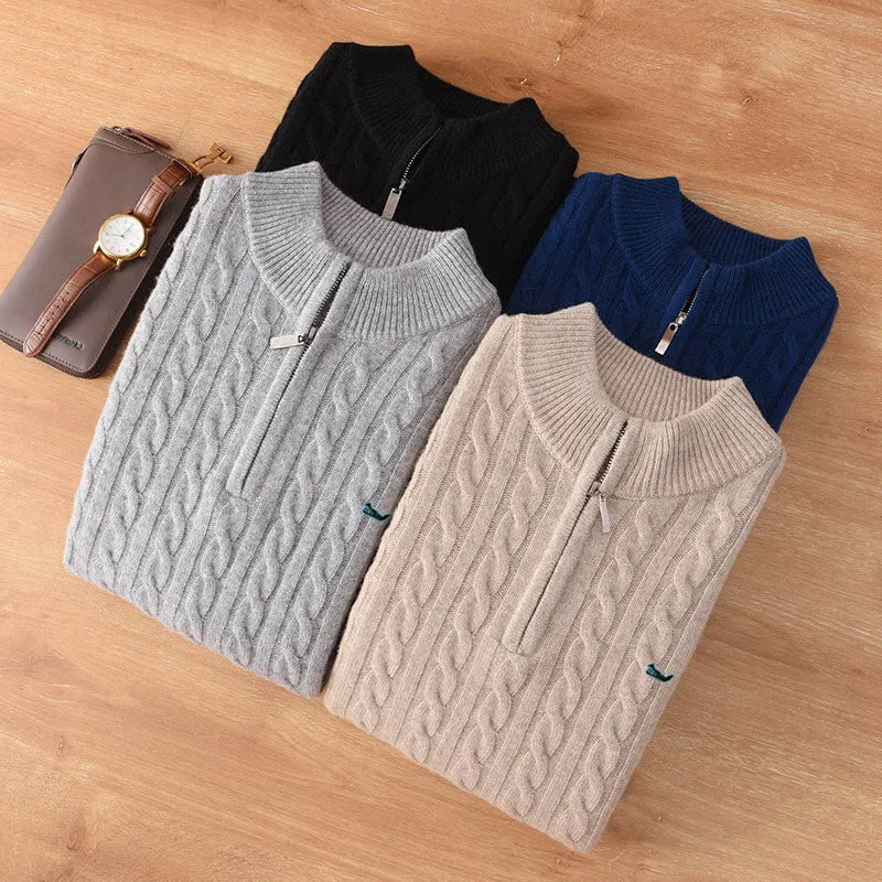 Soft Cashmere Sweater Autumn Winter Men's Thickening Half High Collar Zipper Knit Sweater Bottoming Top Woollen Clothes