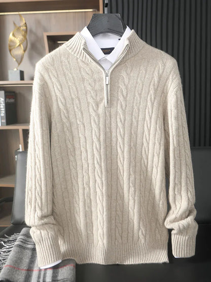 Pull col montant zippé en cachemire pour homme