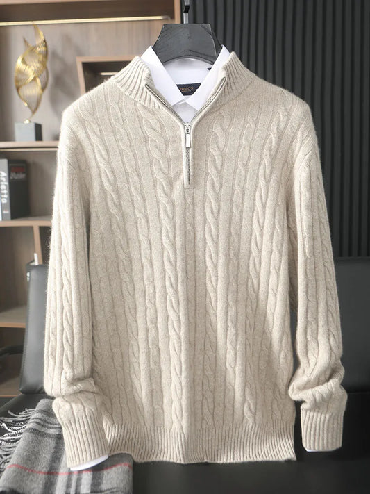 Men's Cashmere Zip Mock Neck Sweater