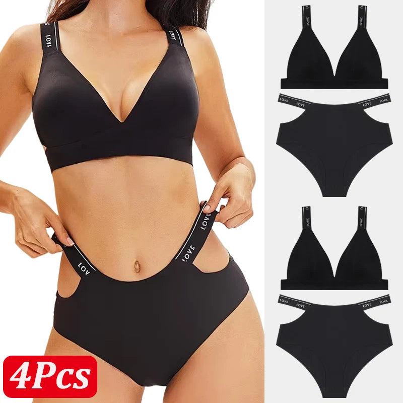 Seamless Ice Silk Push-Up Bra Set