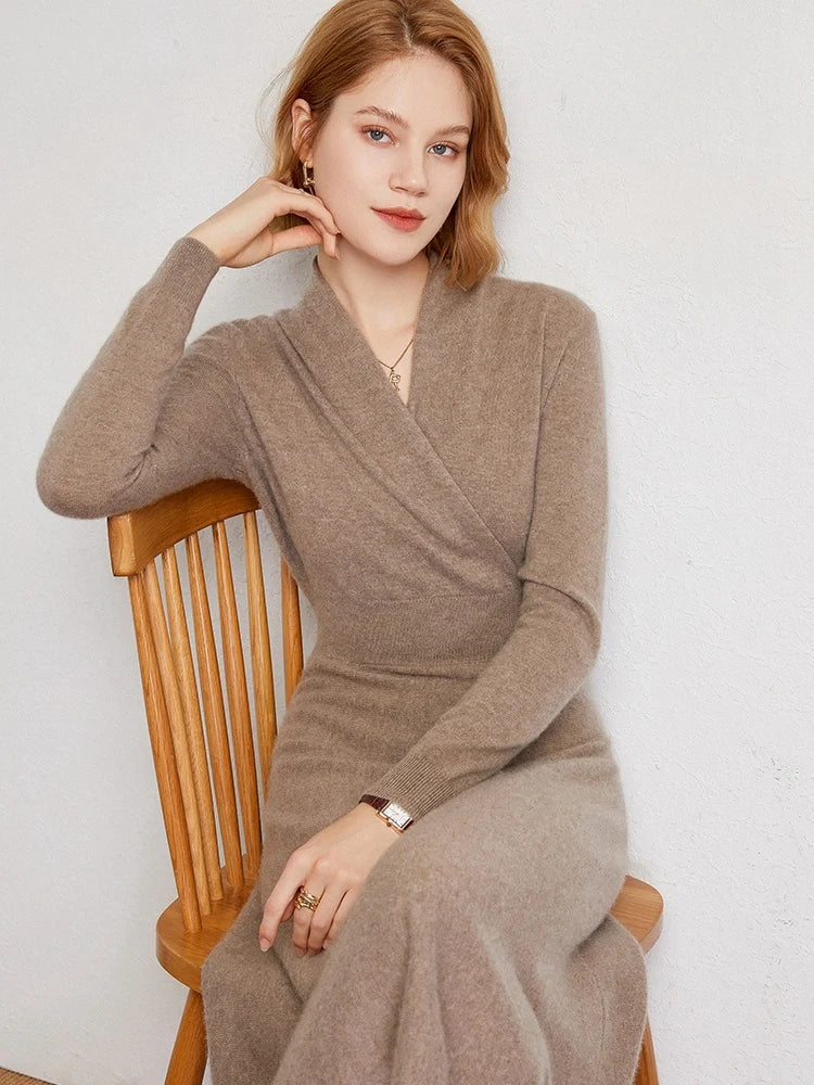 Women's 100% Cashmere V-Neck Dress Sweater