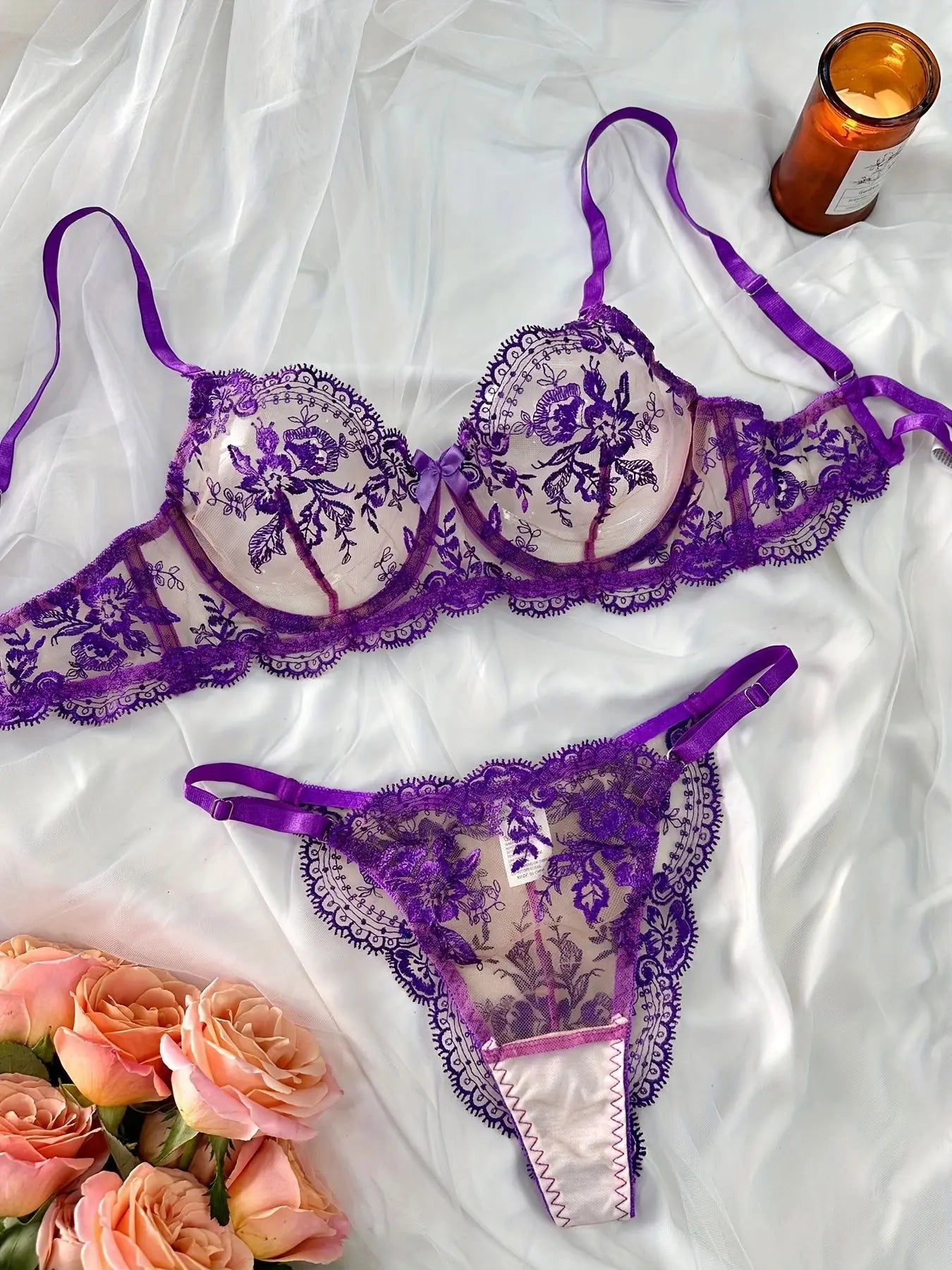 Women Lingerie - Embroidery Floral Lace Set