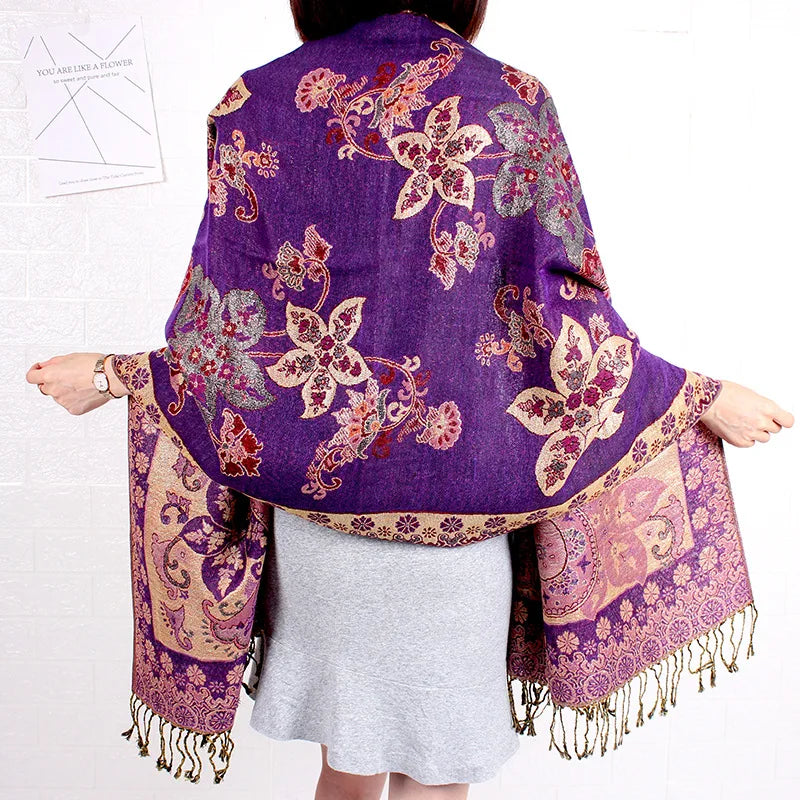 Paisley Pashmina Shawl Jacquard Flowers Borders Female Tassel Blanket Wraps Ethnic Shawls