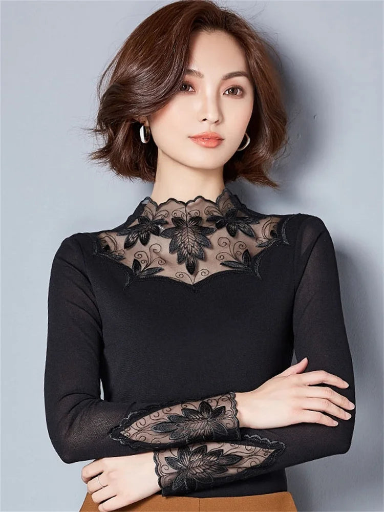 Tops Hollow Out Women Spring Autumn Style Lace Blouses Shirts