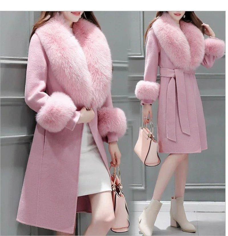 Fur Coat Double Breasted Belt Warm Streetwear New Fashion