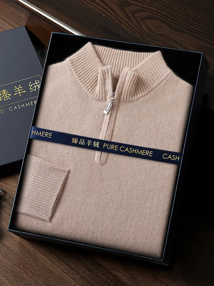Men’s Cashmere Zipper Pullover – Mock Neck Knit