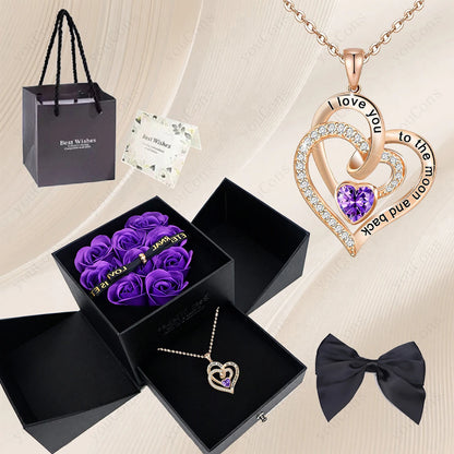 Heart Zircon Pendant Necklace with Rose Gift Box