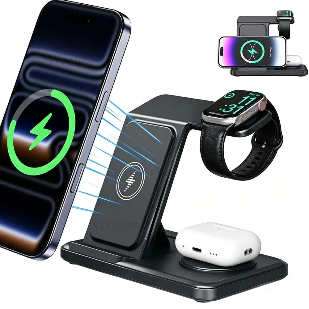 3-in-1 Kabellose Ladestation – Handy, Uhr & Kopfhörer