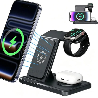 3-in-1 Kabellose Ladestation – Handy, Uhr & Kopfhörer