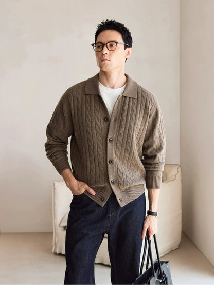Cardigan en cachemire torsadé homme