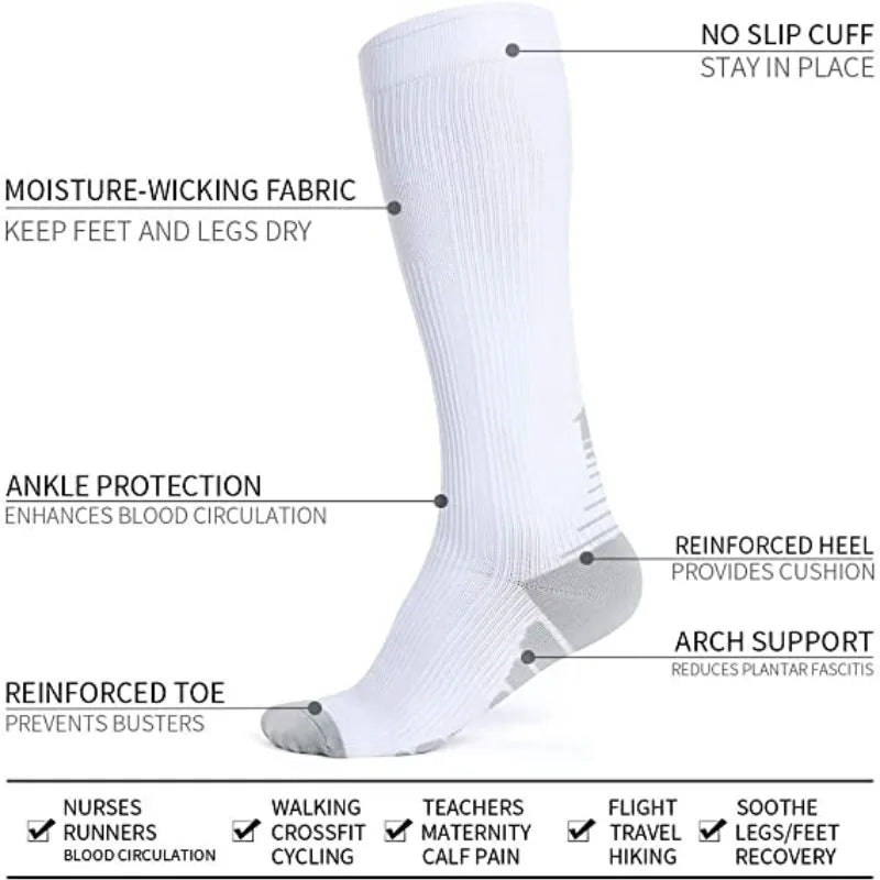 9-Color Compression Sports Socks 20–30 mmHg