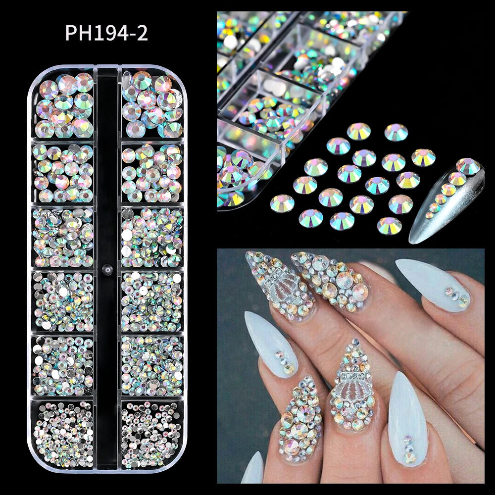 Ocean Gold Nail Art Charms – 12 Grids 3D Shell & Studs