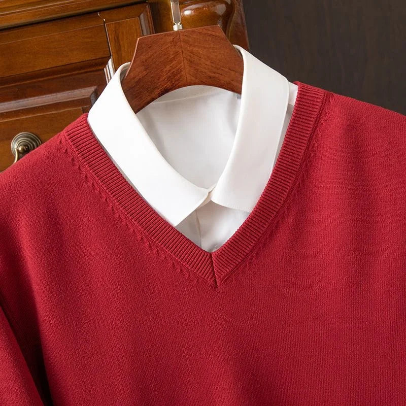 Sweater Men Thick Pullover Classic V-neck