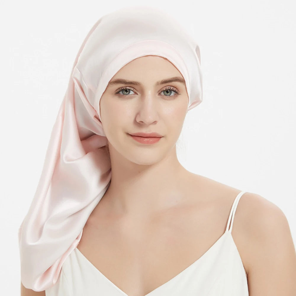 Bonnet de nuit en soie de mûrier pour cheveux longs – Qualité 6A, 16 momme