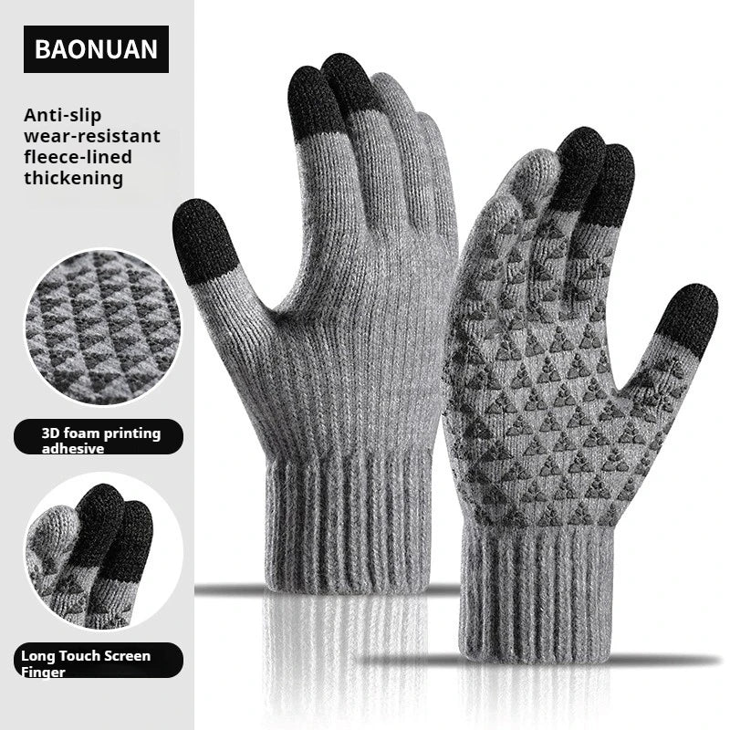 Men's and women's gloves winter fleece thickened alpaca knitted wool cycling mobile phone tablet touch screen gloves