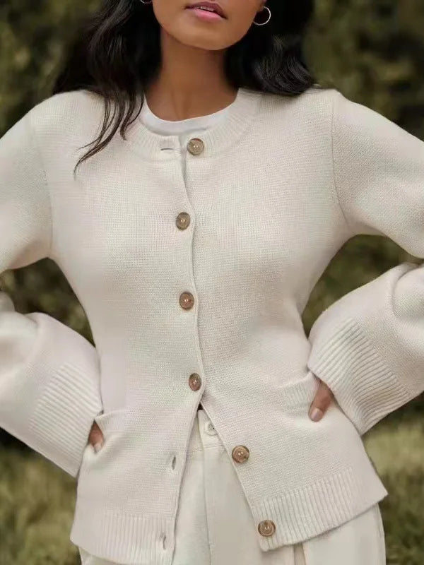 New Elegant Women's O Neck Long Sleeve Cardigan Button Knit Sweater Women's