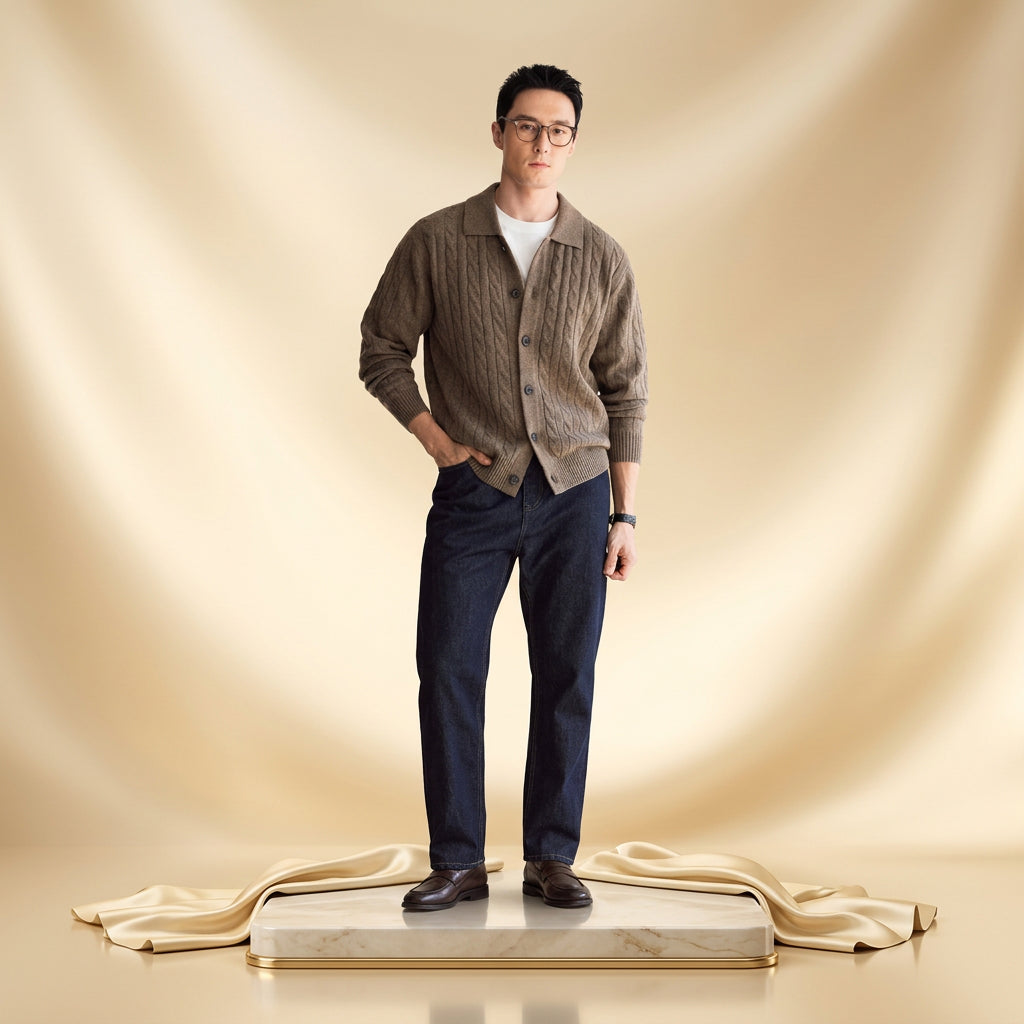 Cardigan en cachemire torsadé homme