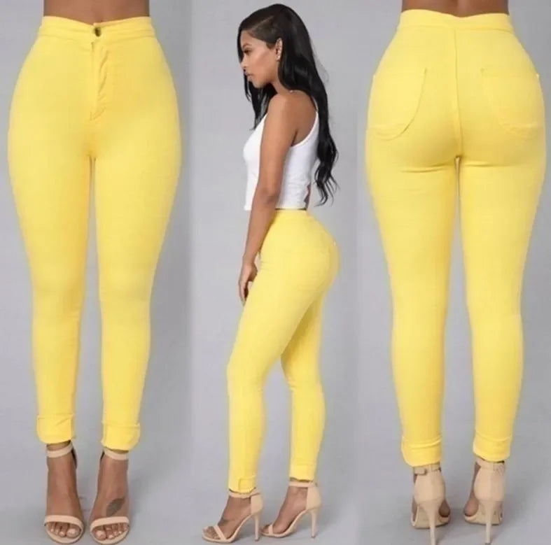 Elastic Candy-Colored Slimming Jeans for Women